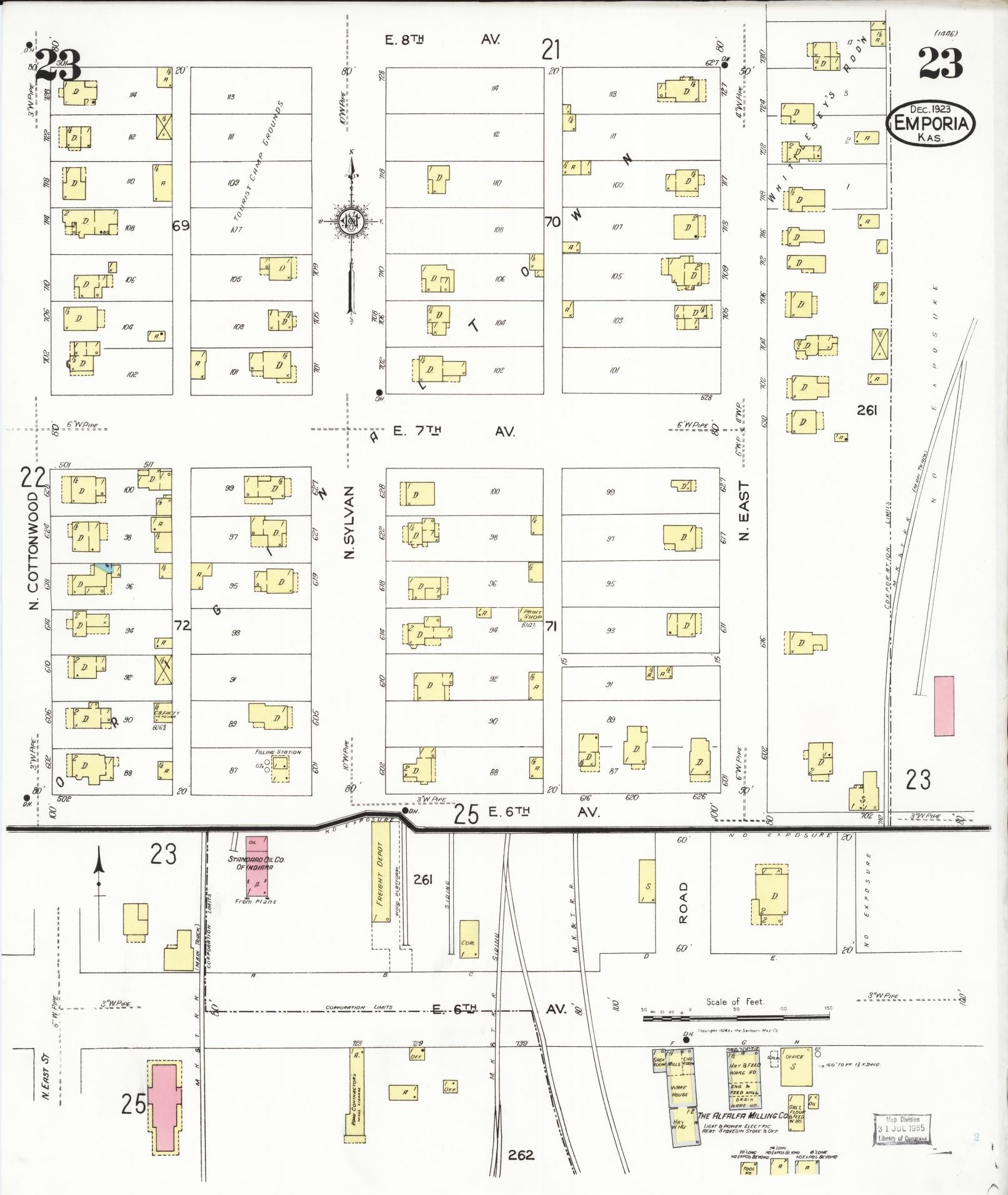 Sanborn Fire Insurance Map from Emporia, Lyon County, Kansas (1923), Sheet #0023 - Complete Map Set gallery image, historic Sanborn map, vintage wall art, Kansas Kansas