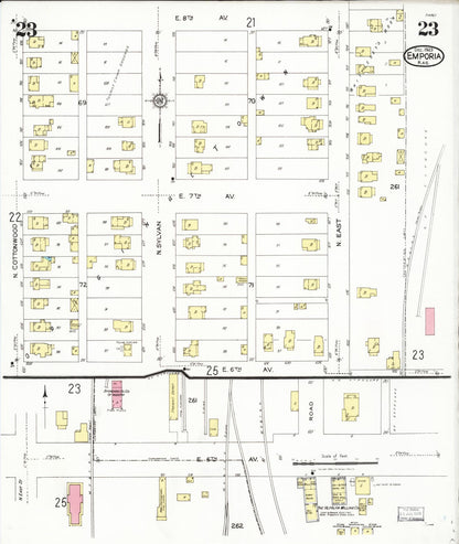 Sanborn Fire Insurance Map from Emporia, Lyon County, Kansas (1923), Sheet #0023 - Complete Map Set gallery image, historic Sanborn map, vintage wall art, Kansas Kansas