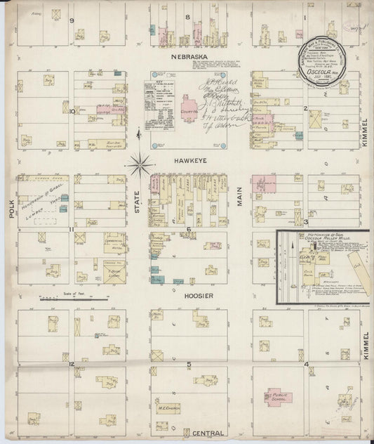 Sanborn Fire Insurance Map from Osceola, Polk County, Nebraska (1887), Sheet #0001 - Historic Sanborn Fire Insurance Map Print, vintage old map wall art, antique decor, genealogy gift, Nebraska Nebraska map