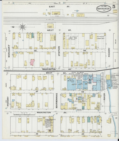 Sanborn Fire Insurance Map from Kankakee, Kankakee County, Illinois (1892), Sheet #0005 - Complete Map Set gallery image, historic Sanborn map, vintage wall art, Illinois Illinois