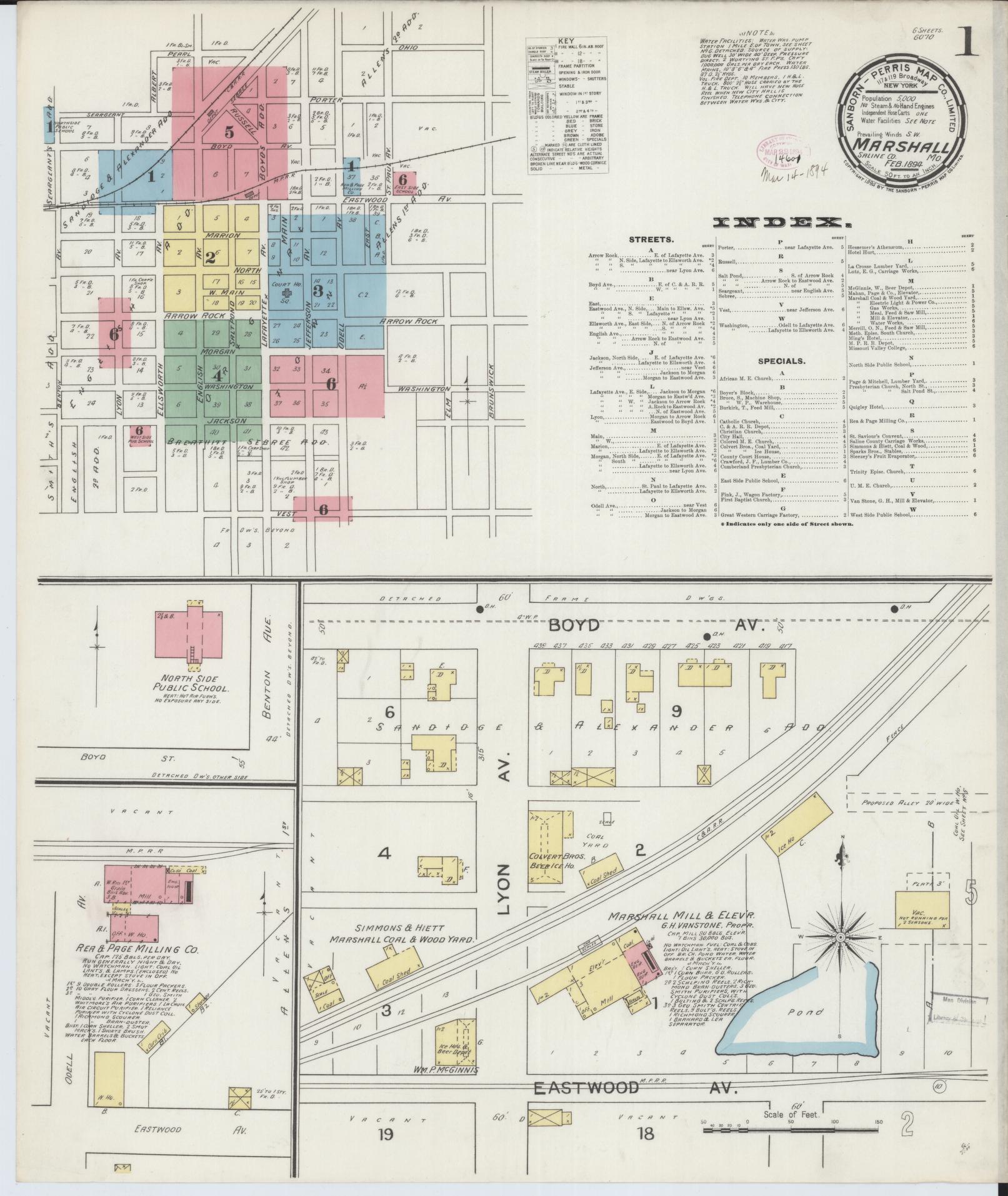 Sanborn Fire Insurance Map from Marshall, Saline County, Missouri (1894), Sheet #0001 - Historic Sanborn Fire Insurance Map Print, vintage old map wall art, antique decor, genealogy gift, Missouri Missouri map
