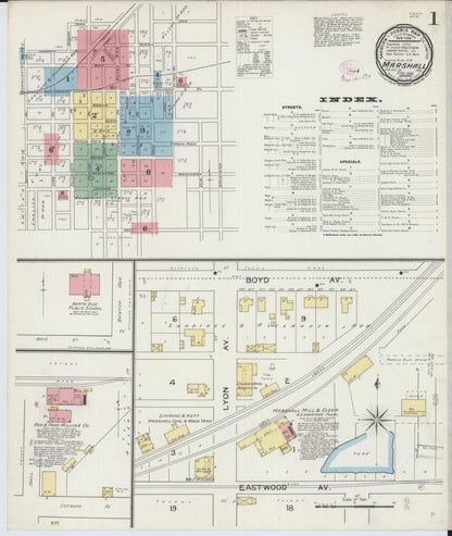 Sanborn Fire Insurance Map from Marshall, Saline County, Missouri (1894), Sheet #0001 - Historic Sanborn Fire Insurance Map Print, vintage old map wall art, antique decor, genealogy gift, Missouri Missouri map