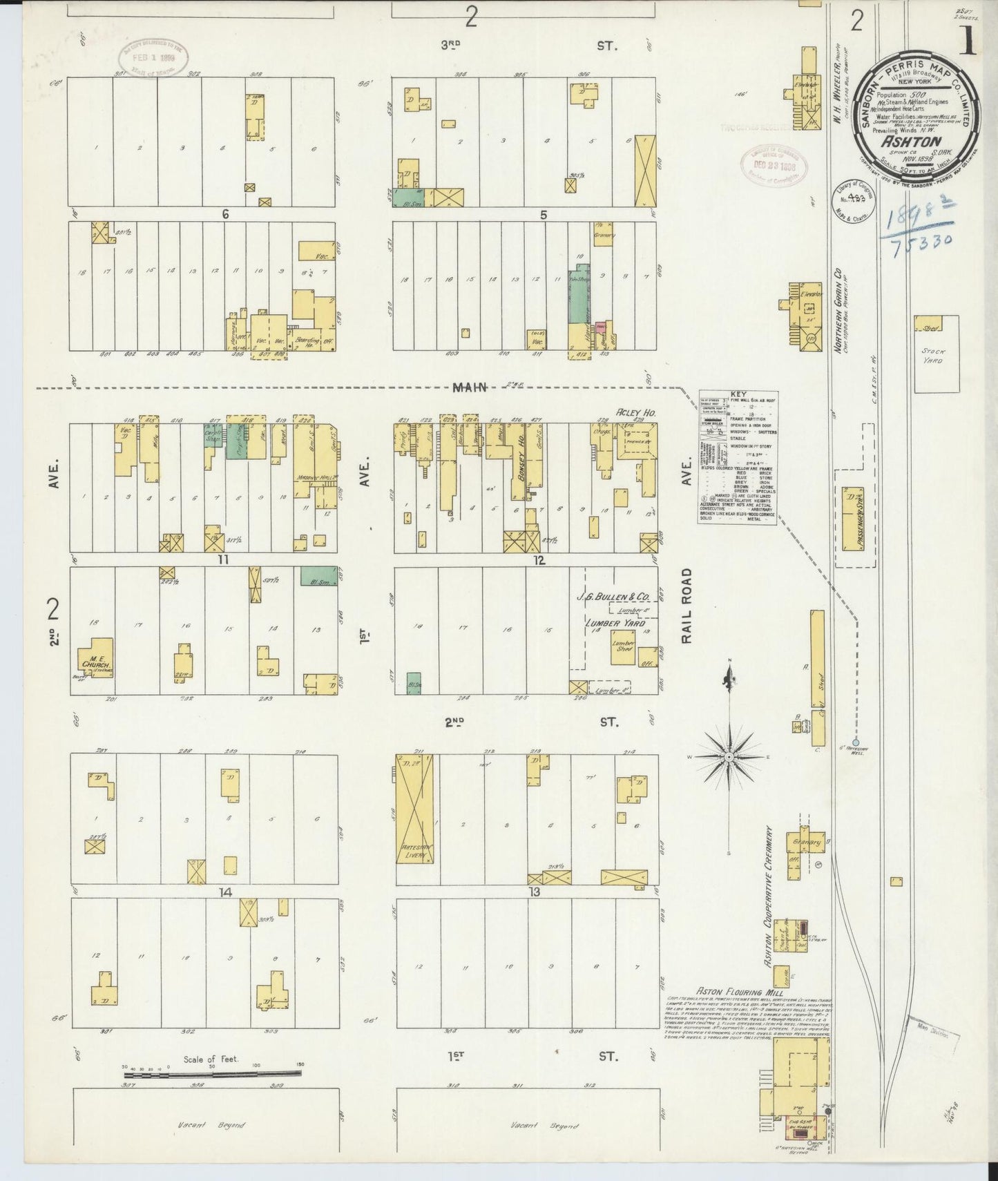 Sanborn Fire Insurance Map from Ashton, Spink County, South Dakota (1898), Sheet #0001 - Complete Map Set gallery image, historic Sanborn map, vintage wall art, South Dakota South Dakota