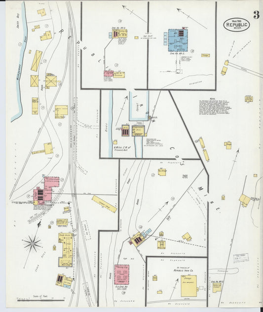 Sanborn Fire Insurance Map from Republic, Marquette County, Michigan (1902), Sheet #0003 - Historic Sanborn Fire Insurance Map Print, vintage old map wall art, antique decor, genealogy gift, Michigan Michigan map