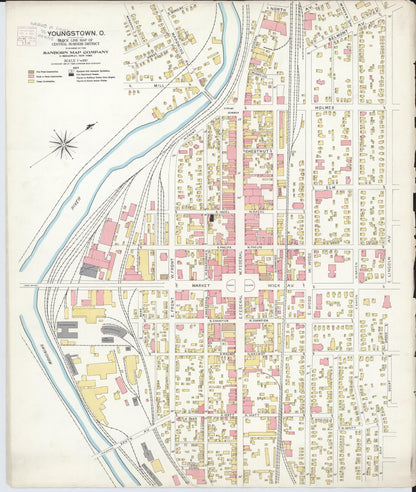 Sanborn Fire Insurance Map from Youngstown, Mahoning County, Ohio (1906), Sheet #0001 - Historic Sanborn Fire Insurance Map Print, vintage old map wall art, antique decor, genealogy gift, Ohio Ohio map