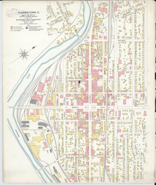 Sanborn Fire Insurance Map from Youngstown, Mahoning County, Ohio (1906), Sheet #0001 - Historic Sanborn Fire Insurance Map Print, vintage old map wall art, antique decor, genealogy gift, Ohio Ohio map