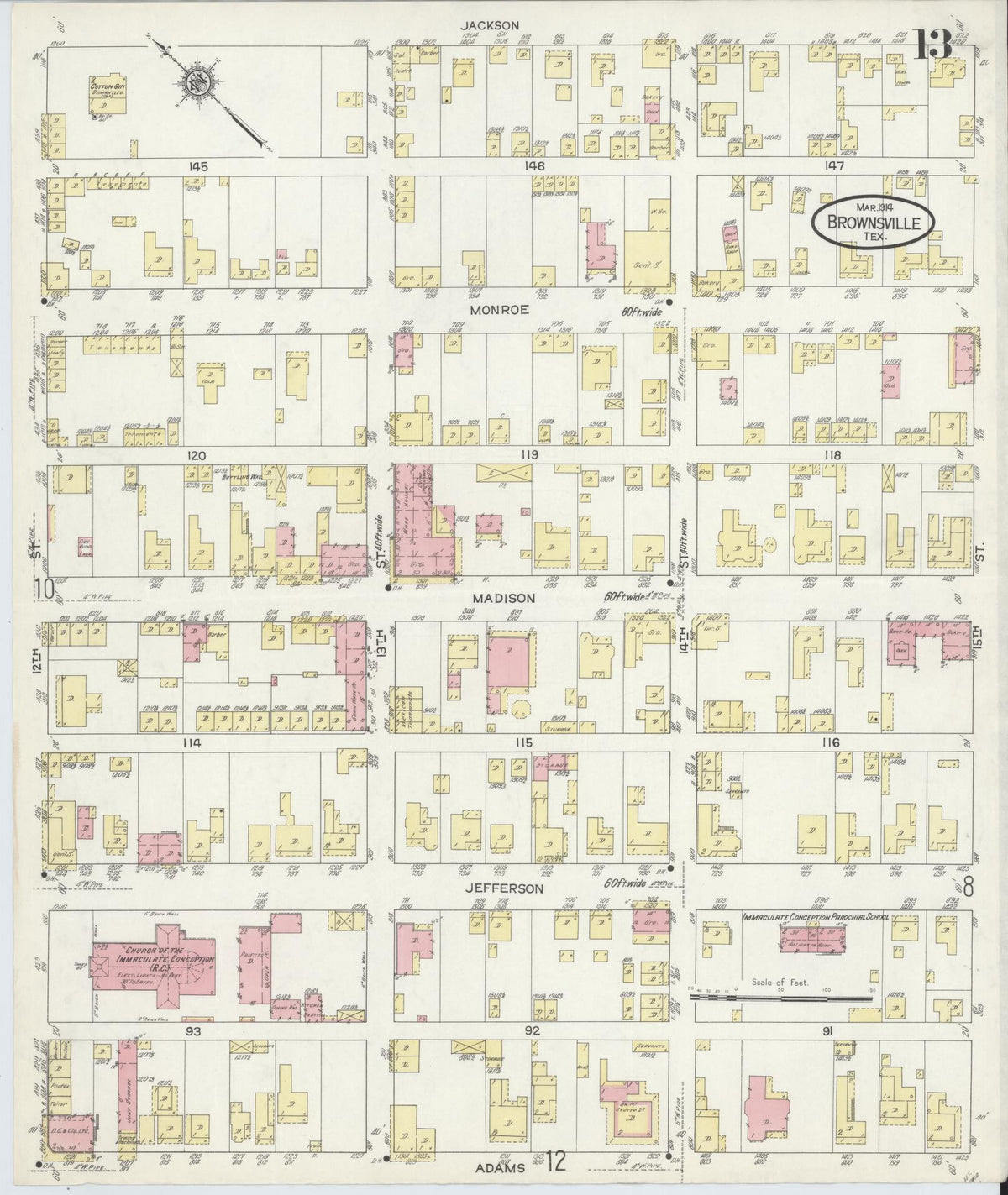 Sanborn Fire Insurance Map from Brownsville, Cameron County, Texas (1914), Sheet #0013 - Complete Map Set gallery image, historic Sanborn map, vintage wall art, Texas Texas