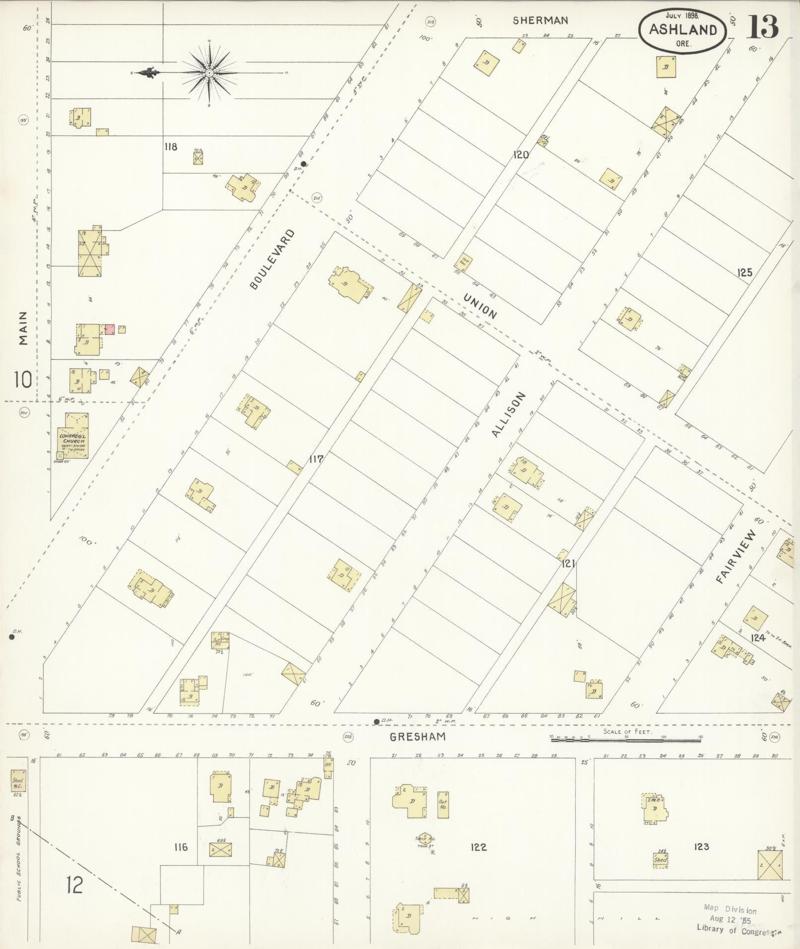 Sanborn Fire Insurance Map from Ashland, Jackson County, Oregon (1898), Sheet #0013 - Historic Sanborn Fire Insurance Map Print, vintage old map wall art, antique decor, genealogy gift, Oregon Oregon map
