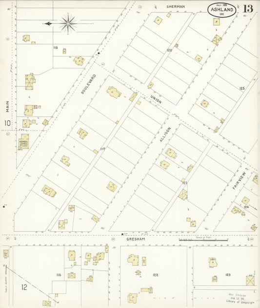 Sanborn Fire Insurance Map from Ashland, Jackson County, Oregon (1898), Sheet #0013 - Historic Sanborn Fire Insurance Map Print, vintage old map wall art, antique decor, genealogy gift, Oregon Oregon map