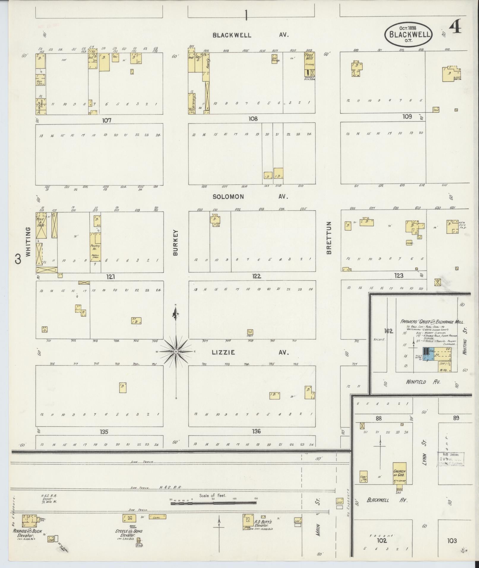 Sanborn Fire Insurance Map from Blackwell, Kay County, Oklahoma (1898), Sheet #0004 - Historic Sanborn Fire Insurance Map Print, vintage old map wall art, antique decor, genealogy gift, Oklahoma Oklahoma map