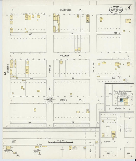 Sanborn Fire Insurance Map from Blackwell, Kay County, Oklahoma (1898), Sheet #0004 - Historic Sanborn Fire Insurance Map Print, vintage old map wall art, antique decor, genealogy gift, Oklahoma Oklahoma map