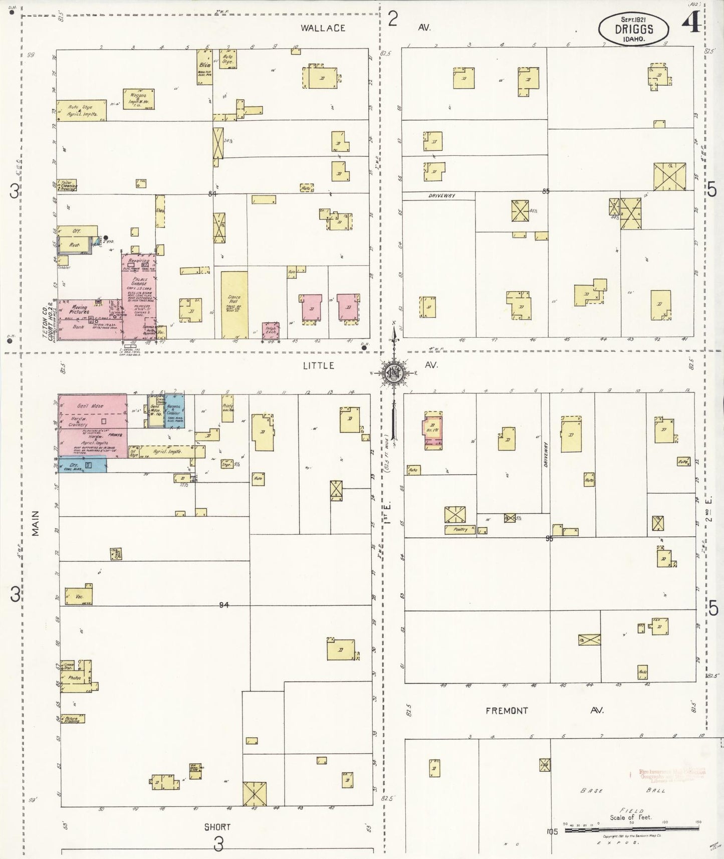 Sanborn Fire Insurance Map from Driggs, Teton County, Idaho (1921), Sheet #0004 - Historic Sanborn Fire Insurance Map Print, vintage old map wall art, antique decor, genealogy gift, Idaho Idaho map
