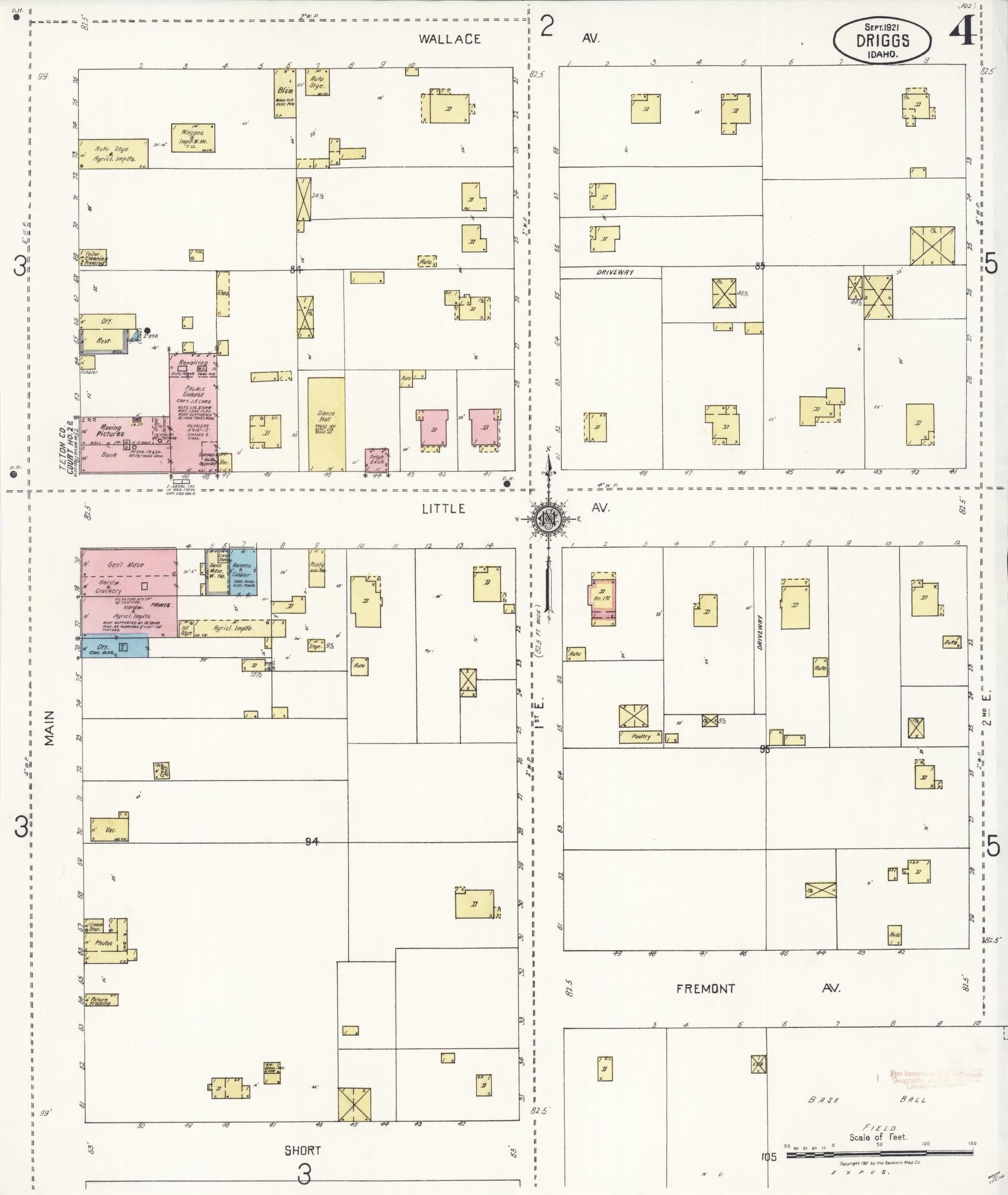 Sanborn Fire Insurance Map from Driggs, Teton County, Idaho (1921), Sheet #0004 - Historic Sanborn Fire Insurance Map Print, vintage old map wall art, antique decor, genealogy gift, Idaho Idaho map