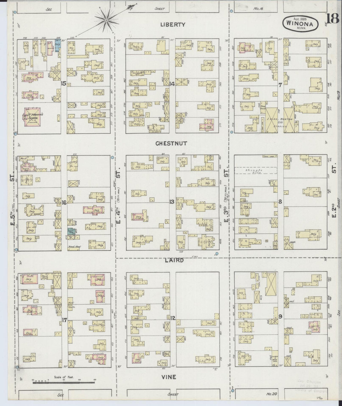 Sanborn Fire Insurance Map from Winona, Winona County, Minnesota (1889), Sheet #0018 - Historic Sanborn Fire Insurance Map Print, vintage old map wall art, antique decor, genealogy gift, Minnesota Minnesota map