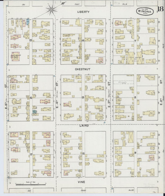 Sanborn Fire Insurance Map from Winona, Winona County, Minnesota (1889), Sheet #0018 - Historic Sanborn Fire Insurance Map Print, vintage old map wall art, antique decor, genealogy gift, Minnesota Minnesota map