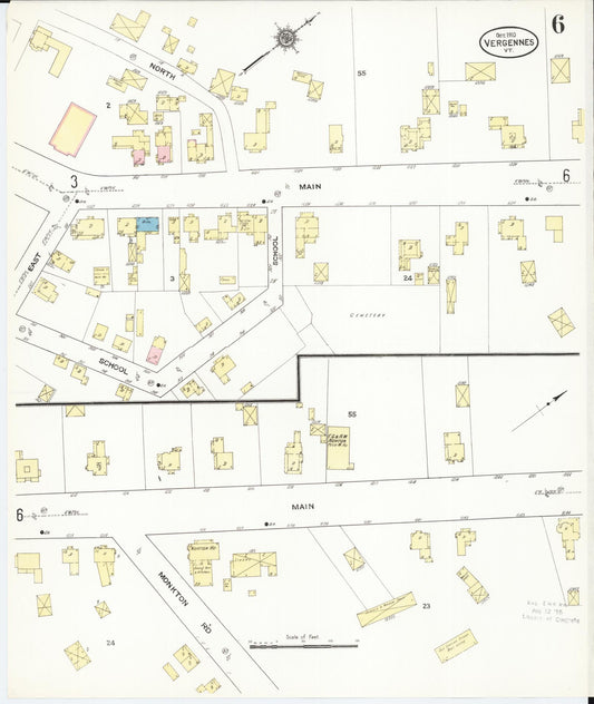 Sanborn Fire Insurance Map from Vergennes, Addison County, Vermont (1910), Sheet #0006 - Historic Sanborn Fire Insurance Map Print, vintage old map wall art, antique decor, genealogy gift, Vermont Vermont map