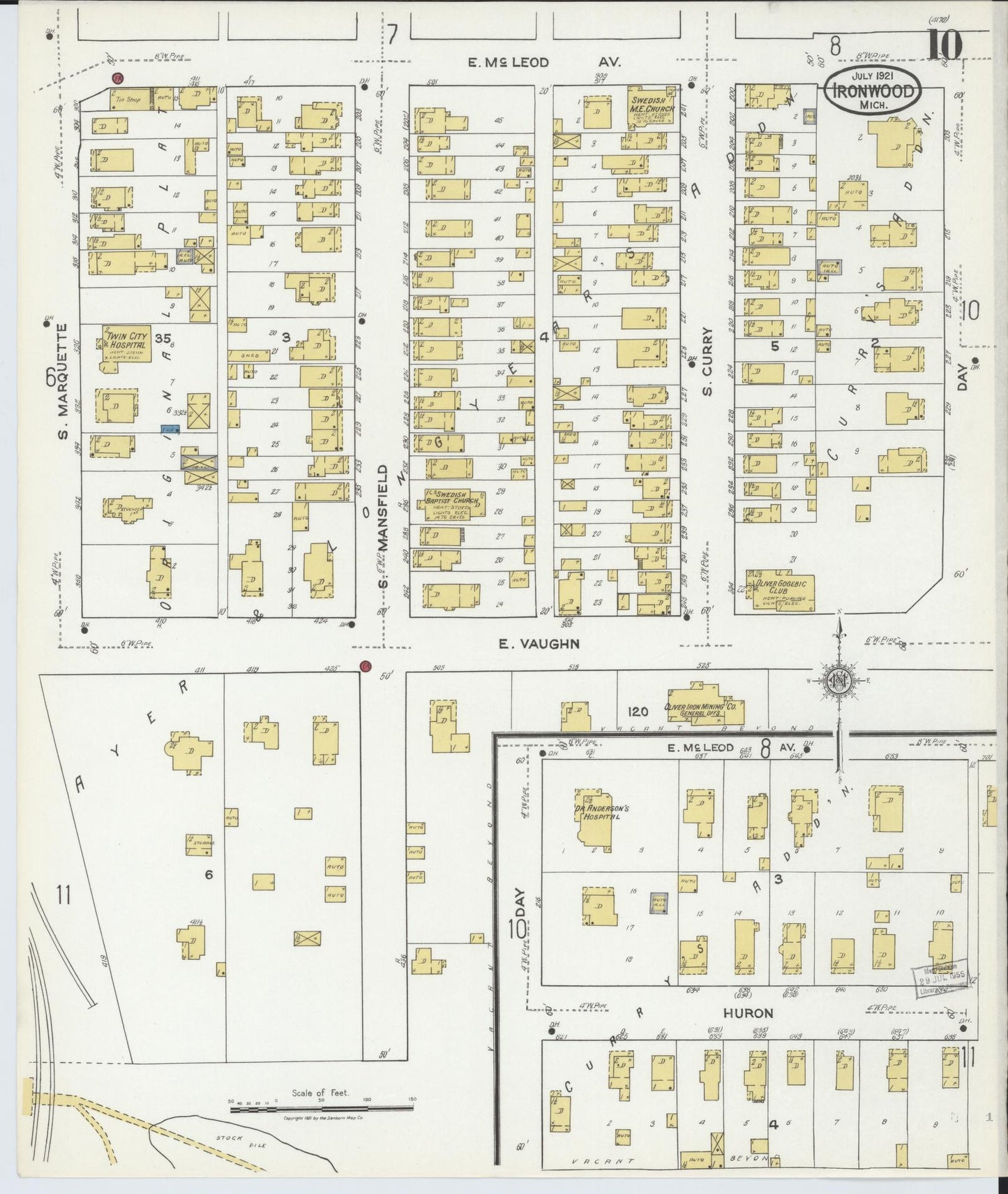 Sanborn Fire Insurance Map from Ironwood, Gogebic County, Michigan (1921), Sheet #0010 - Complete Map Set gallery image, historic Sanborn map, vintage wall art, Michigan Michigan