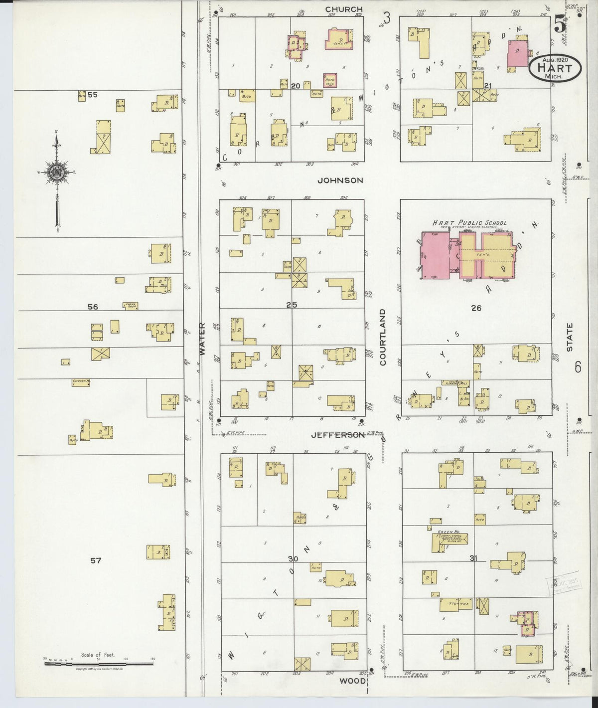 Sanborn Fire Insurance Map from Hart, Oceana County, Michigan (1920), Sheet #0005 - Historic Sanborn Fire Insurance Map Print, vintage old map wall art, antique decor, genealogy gift, Michigan Michigan map