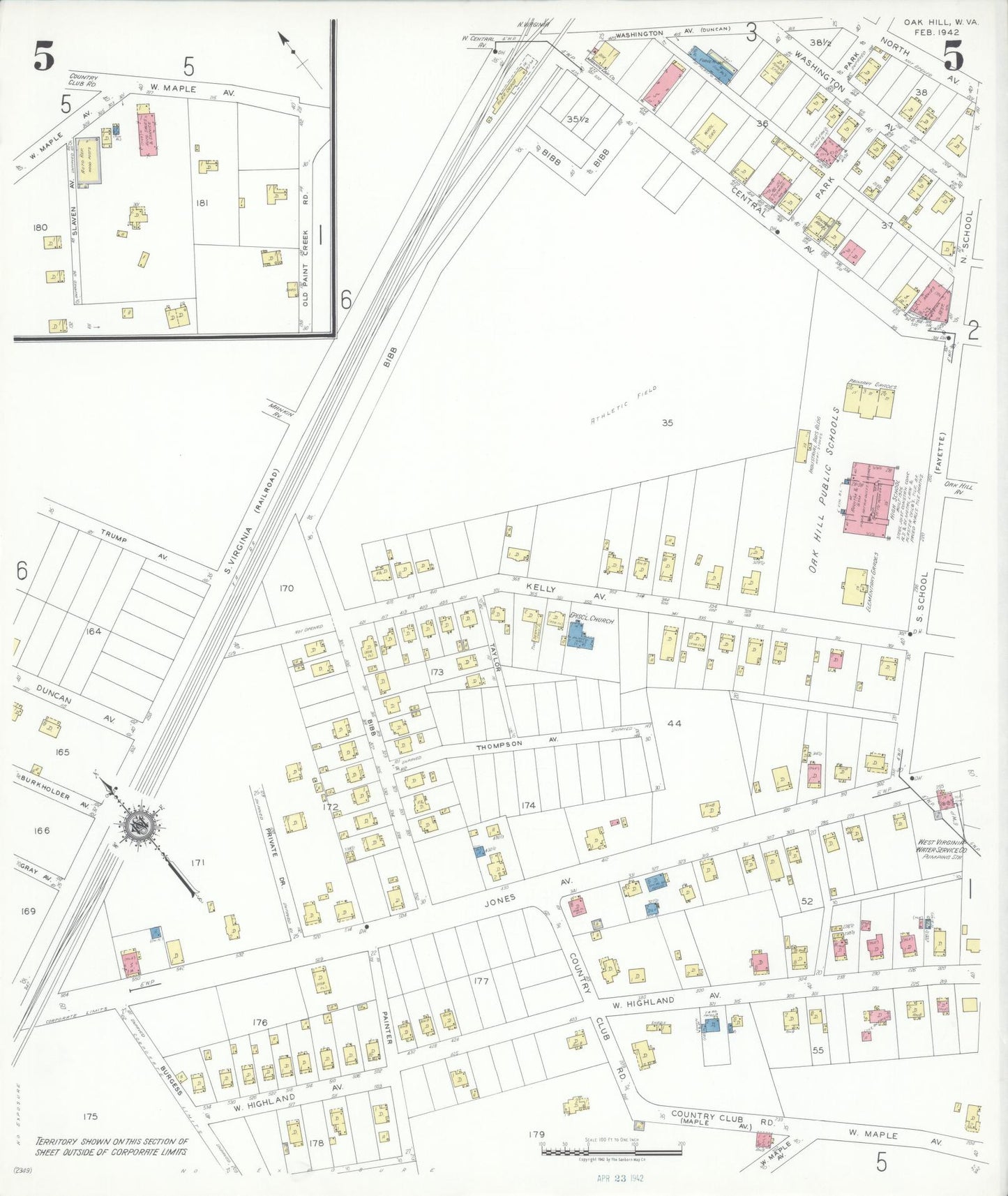 Sanborn Fire Insurance Map from Oak Hill, Fayette County, West Virginia (1942), Sheet #0005 - Complete Map Set gallery image, historic Sanborn map, vintage wall art, West Virginia West Virginia