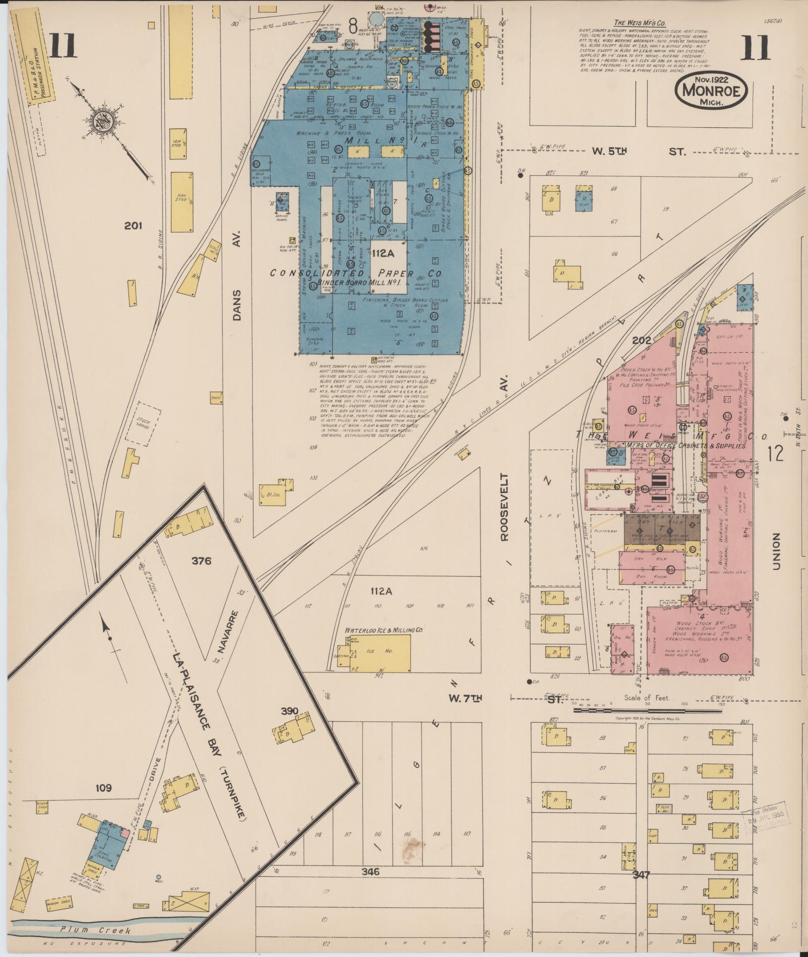 Sanborn Fire Insurance Map from Monroe, Monroe County, Michigan (1922), Sheet #0011 - Historic Sanborn Fire Insurance Map Print, vintage old map wall art, antique decor, genealogy gift, Michigan Michigan map