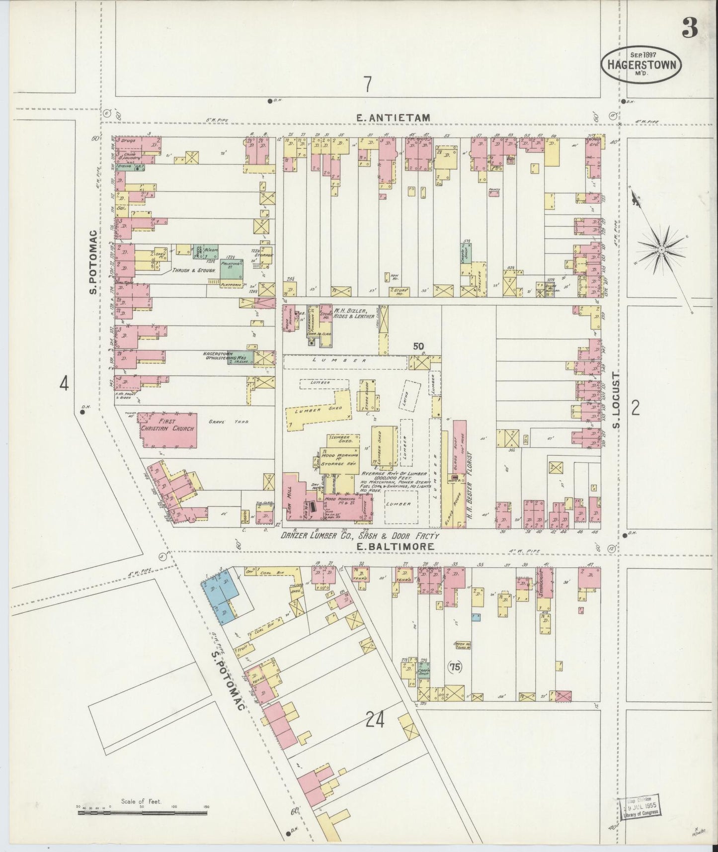 Washington, Maryland - 1897 - Sanborn Fire Insurance Map, Sheet #0003 - Historic Sanborn Fire Insurance Map Print, Washington Maryland 1897 0003 vintage old map wall art