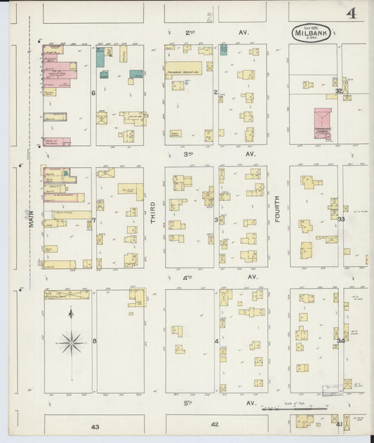 Sanborn Fire Insurance Map from Milbank, Grant County, South Dakota (1892), Sheet #0004 - Historic Sanborn Fire Insurance Map Print, vintage old map wall art, antique decor, genealogy gift, South Dakota South Dakota map