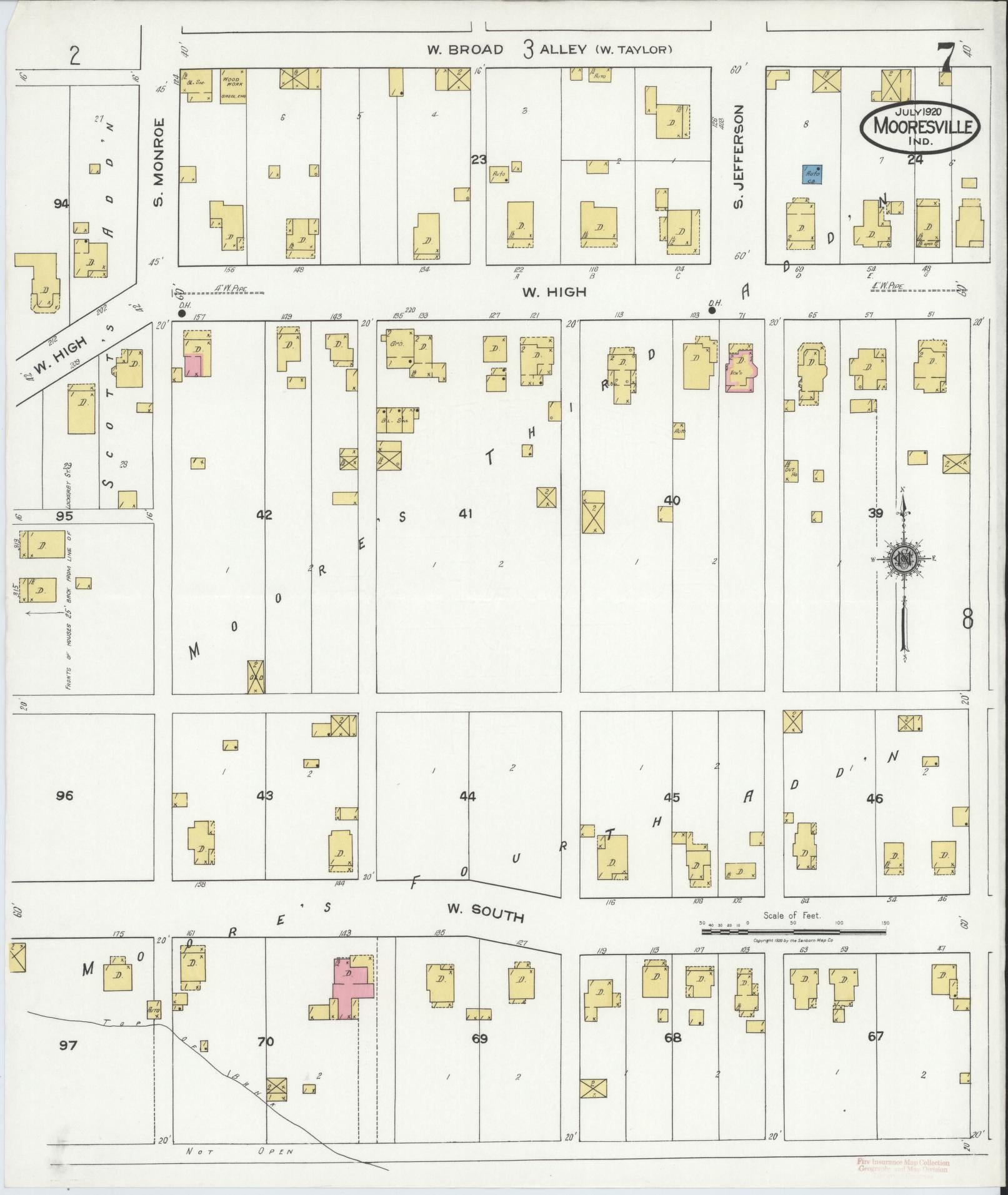Sanborn Fire Insurance Map from Mooresville, Morgan County, Indiana (1920), Sheet #0007 - Complete Map Set gallery image, historic Sanborn map, vintage wall art, Indiana Indiana