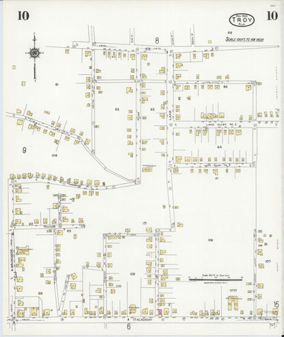 Sanborn Fire Insurance Map from Troy, Pike County, Alabama (1923), Sheet #0010 - Complete Map Set gallery image, historic Sanborn map, vintage wall art, Alabama Alabama