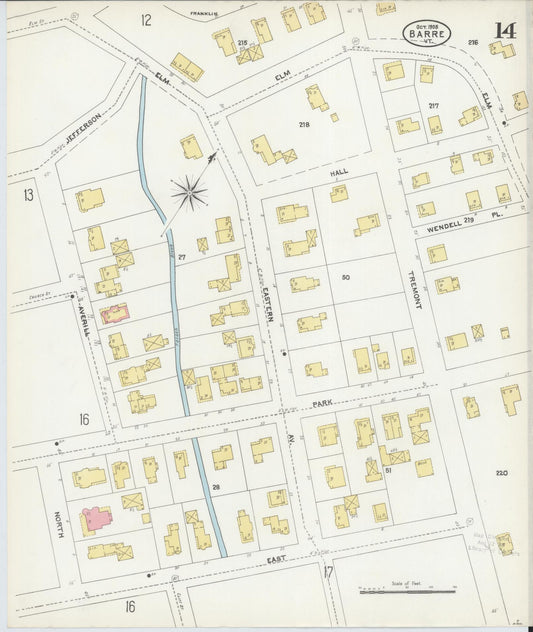 Sanborn Fire Insurance Map from Barre, Washington County, Vermont (1905), Sheet #0014 - Historic Sanborn Fire Insurance Map Print, vintage old map wall art, antique decor, genealogy gift, Vermont Vermont map