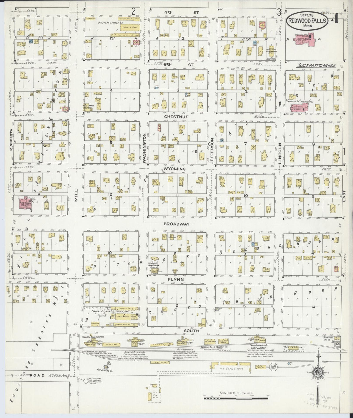 Sanborn Fire Insurance Map from Redwood Falls, Redwood County, Minnesota (1915), Sheet #0004 - Historic Sanborn Fire Insurance Map Print, vintage old map wall art, antique decor, genealogy gift, Minnesota Minnesota map