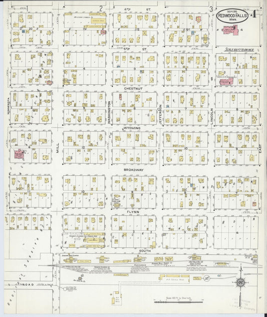 Sanborn Fire Insurance Map from Redwood Falls, Redwood County, Minnesota (1915), Sheet #0004 - Historic Sanborn Fire Insurance Map Print, vintage old map wall art, antique decor, genealogy gift, Minnesota Minnesota map