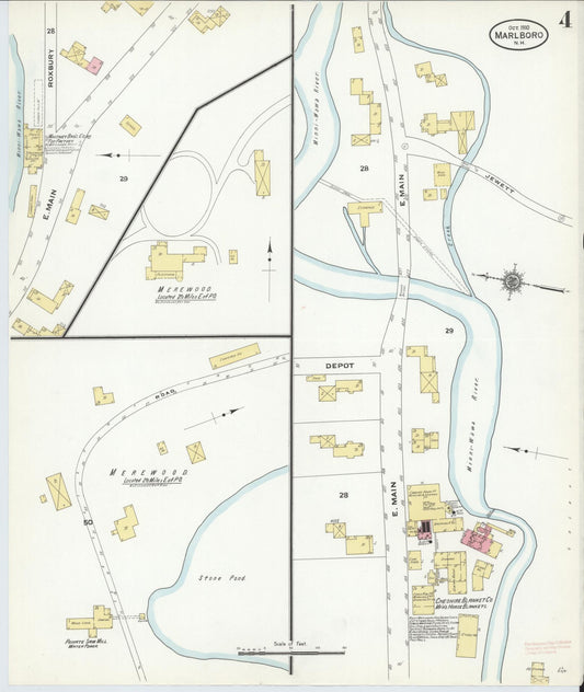 Sanborn Fire Insurance Map from Marlborough, Cheshire County, New Hampshire (1910), Sheet #0004 - Historic Sanborn Fire Insurance Map Print, vintage old map wall art, antique decor, genealogy gift, New Hampshire New Hampshire map
