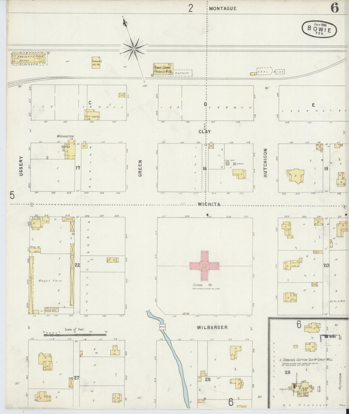 Sanborn Fire Insurance Map from Bowie, Montague County, Texas (1896), Sheet #0006 - Complete Map Set gallery image, historic Sanborn map, vintage wall art, Texas Texas