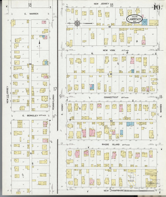 Sanborn Fire Insurance Map from Lawrence, Douglas County, Kansas (1912), Sheet #0010 - Historic Sanborn Fire Insurance Map Print, vintage old map wall art, antique decor, genealogy gift, Kansas Kansas map