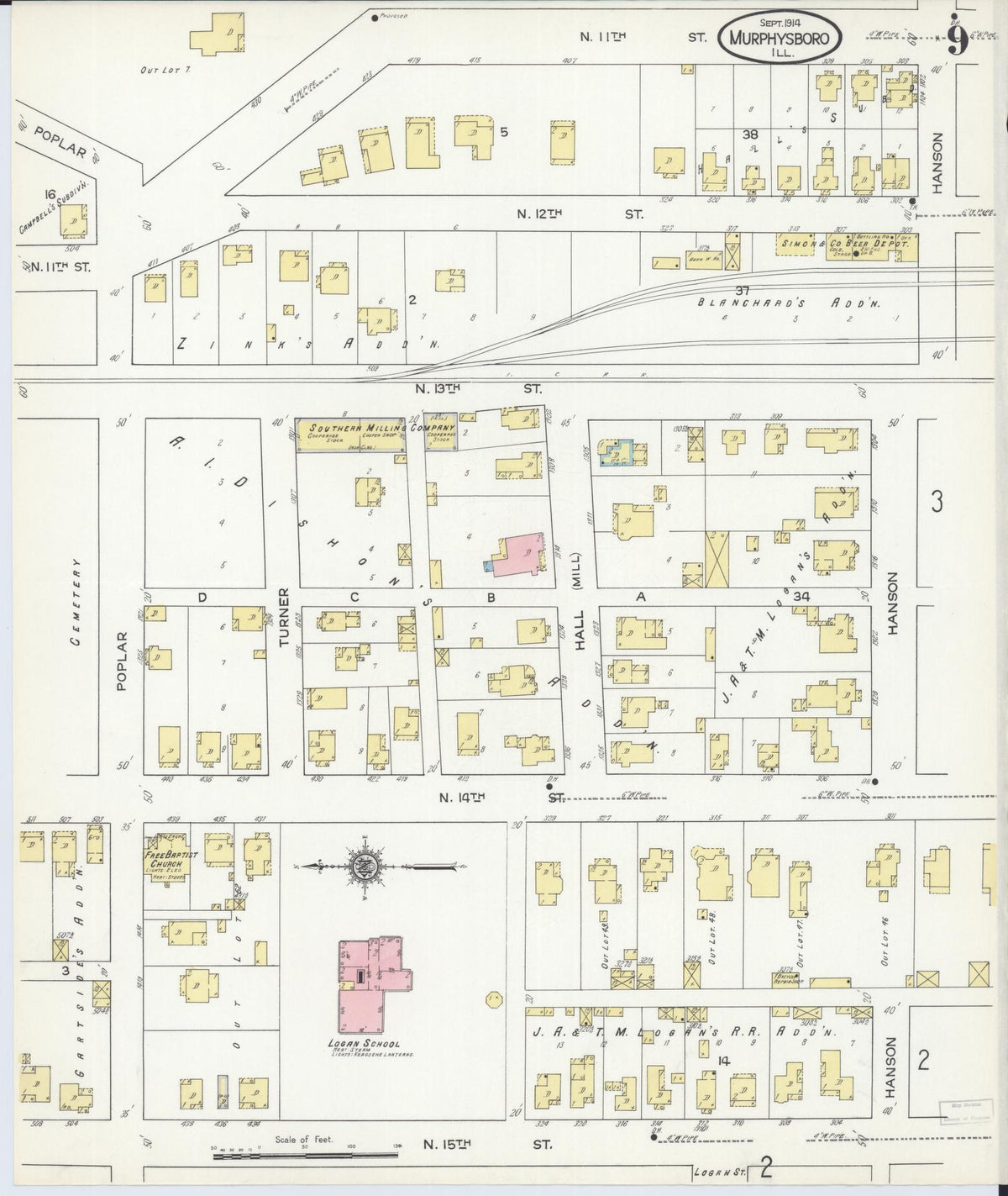 Sanborn Fire Insurance Map from Murphysboro, Jackson County, Illinois (1914), Sheet #0009 - Historic Sanborn Fire Insurance Map Print, vintage old map wall art, antique decor, genealogy gift, Illinois Illinois map