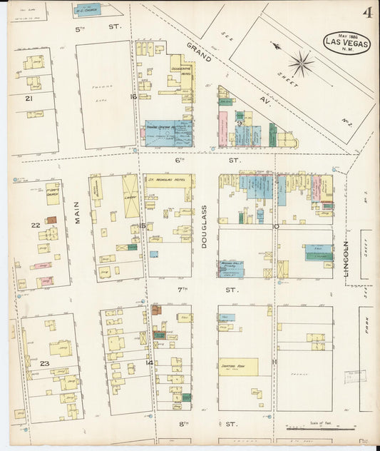Sanborn Fire Insurance Map from Las Vegas, San Miguel County, New Mexico (1886), Sheet #0004 - Historic Sanborn Fire Insurance Map Print, vintage old map wall art, antique decor, genealogy gift, New Mexico New Mexico map