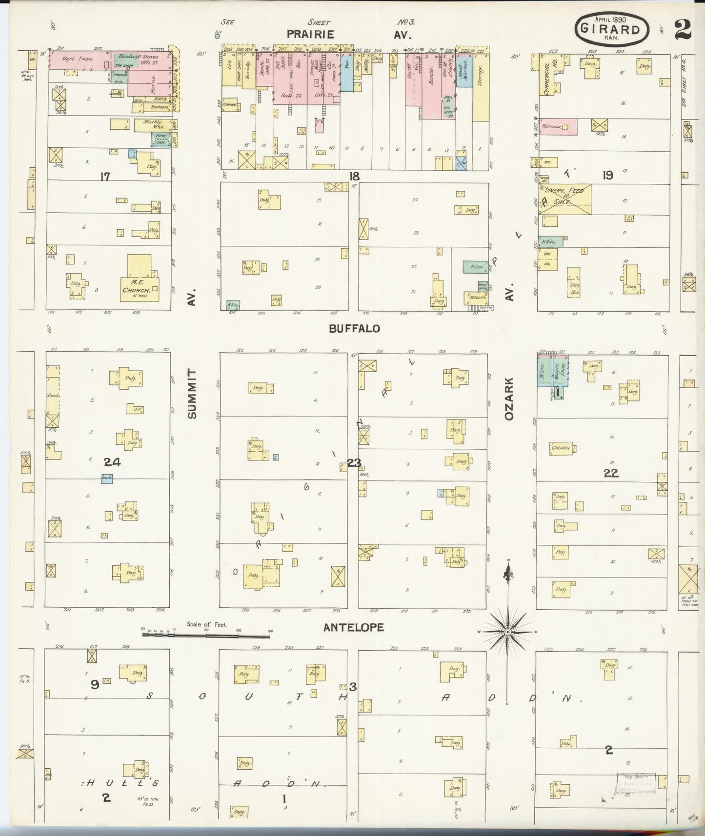 Sanborn Fire Insurance Map from Girard, Crawford County, Kansas (1890), Sheet #0002 - Historic Sanborn Fire Insurance Map Print, vintage old map wall art, antique decor, genealogy gift, Kansas Kansas map