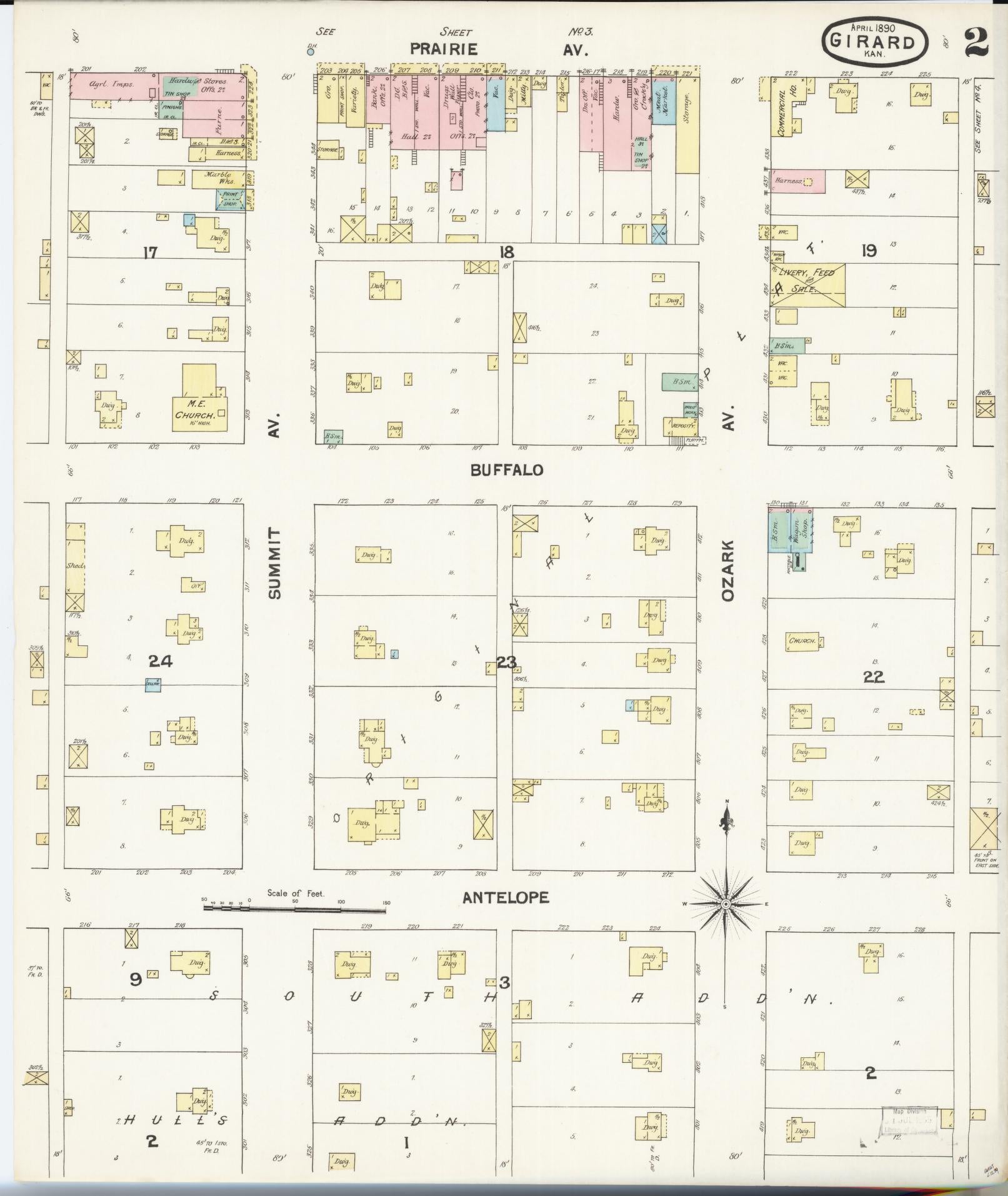 Sanborn Fire Insurance Map from Girard, Crawford County, Kansas (1890), Sheet #0002 - Historic Sanborn Fire Insurance Map Print, vintage old map wall art, antique decor, genealogy gift, Kansas Kansas map