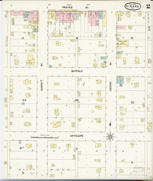 Sanborn Fire Insurance Map from Girard, Crawford County, Kansas (1890), Sheet #0002 - Historic Sanborn Fire Insurance Map Print, vintage old map wall art, antique decor, genealogy gift, Kansas Kansas map