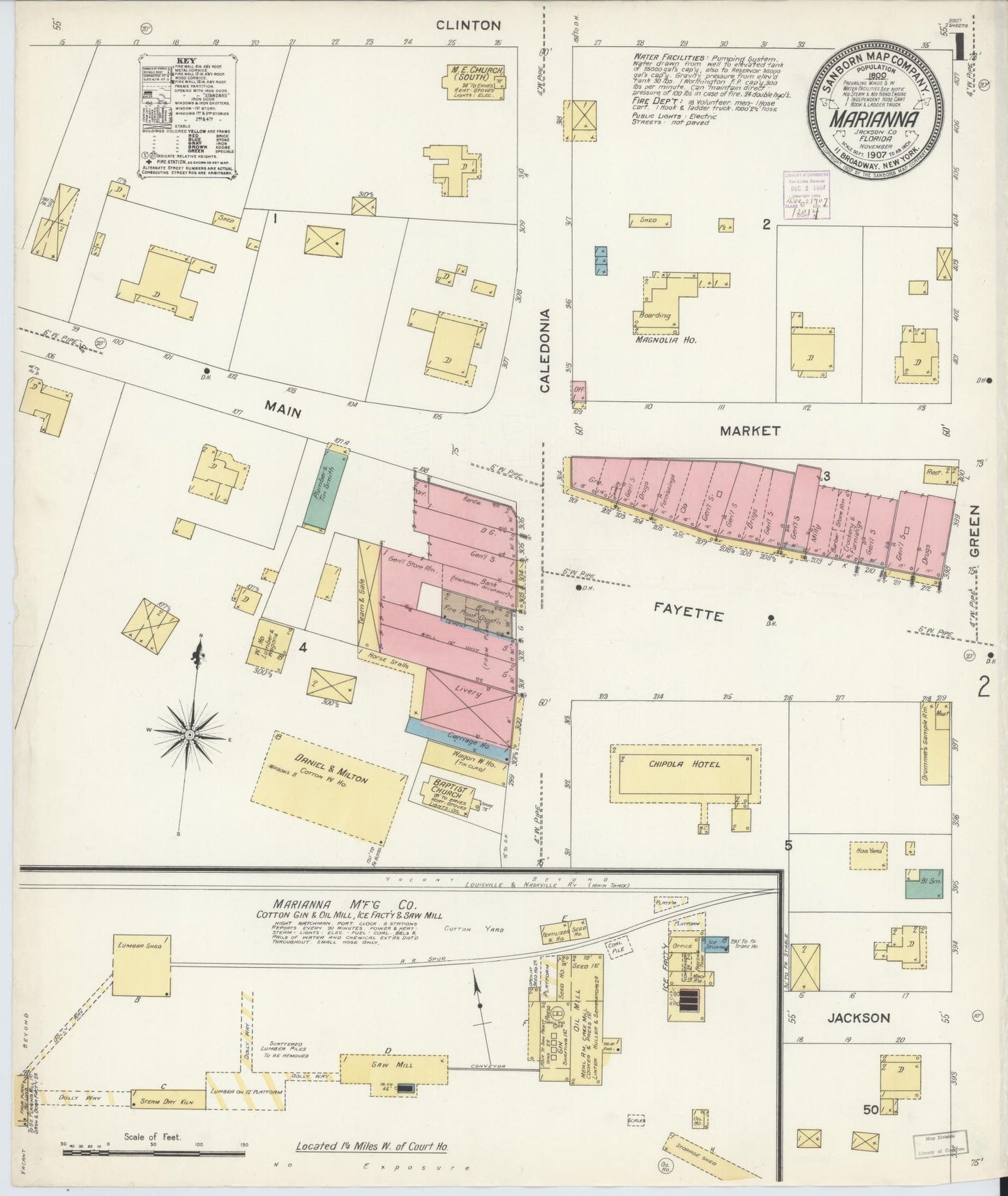 Sanborn Fire Insurance Map from Marianna, Jackson County, Florida. (1907) – Historic Sanborn Fire Insurance Map Print