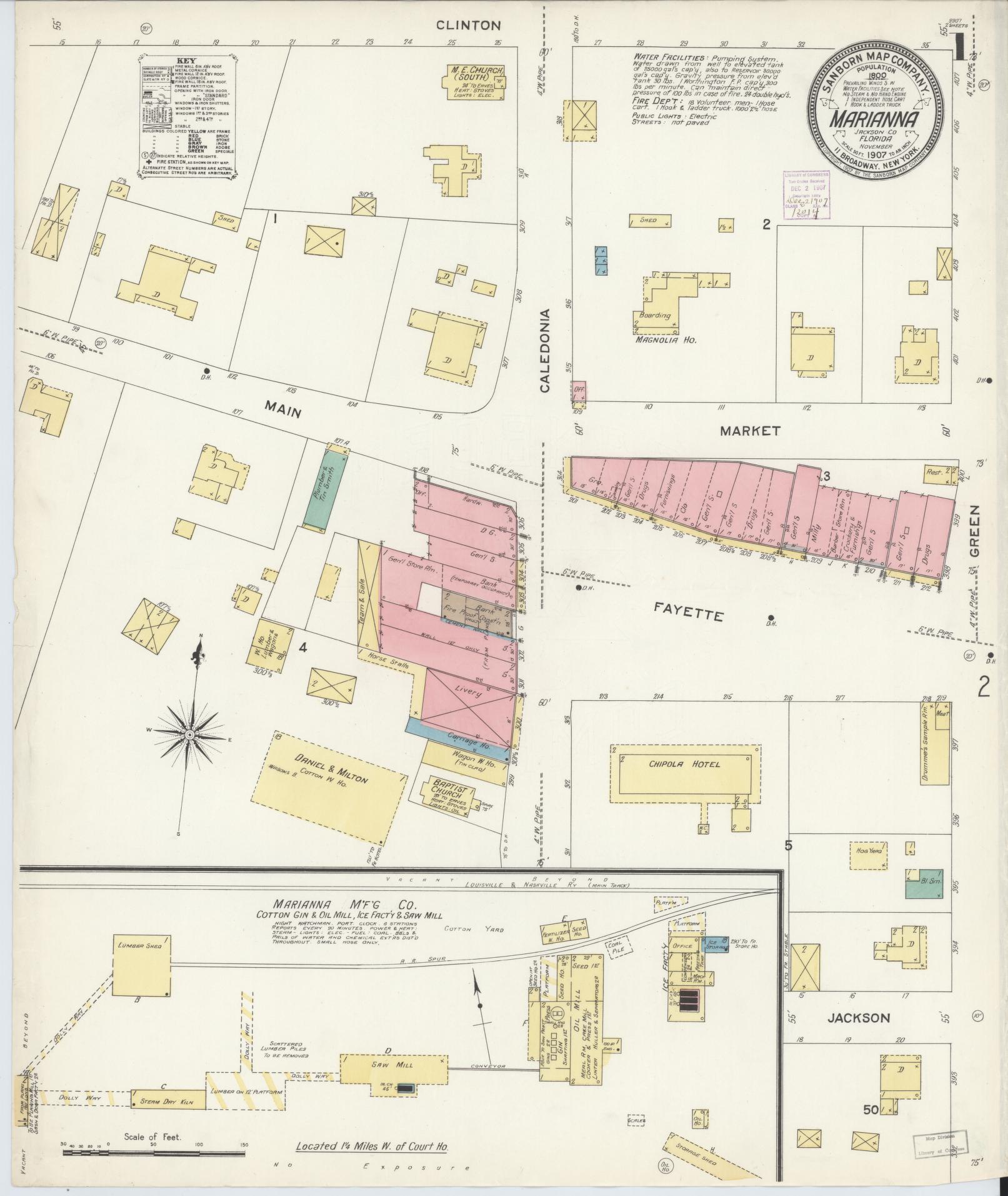 Sanborn Fire Insurance Map from Marianna, Jackson County, Florida. (1907) – Historic Sanborn Fire Insurance Map Print