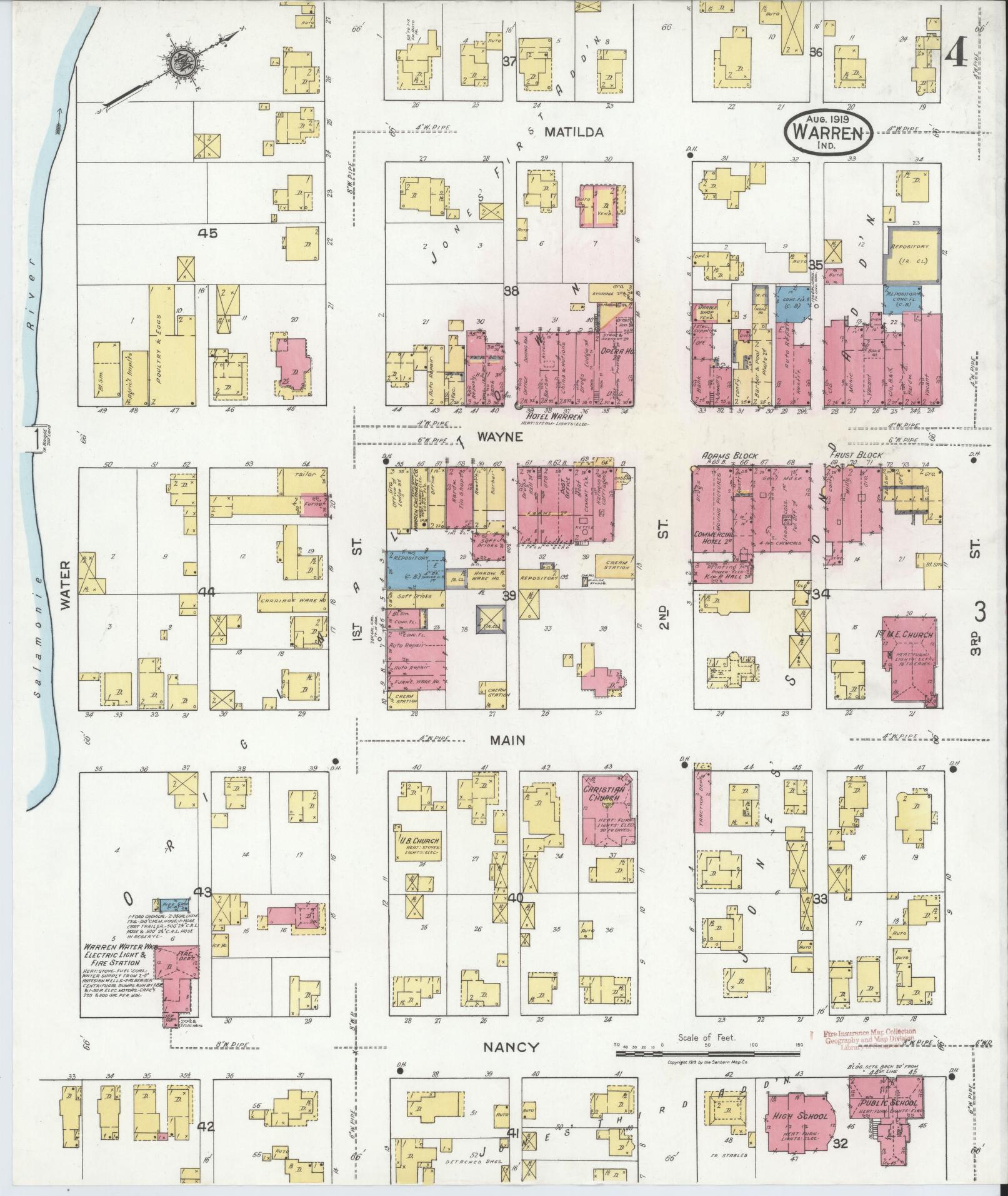 Sanborn Fire Insurance Map from Warren, Huntington County, Indiana (1919), Sheet #0004 - Complete Map Set gallery image, historic Sanborn map, vintage wall art, Indiana Indiana