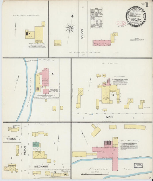 Sanborn Fire Insurance Map from Gorham, Cumberland County, Maine (1892), Sheet #0001 - Complete Map Set gallery image, historic Sanborn map, vintage wall art, Maine Maine