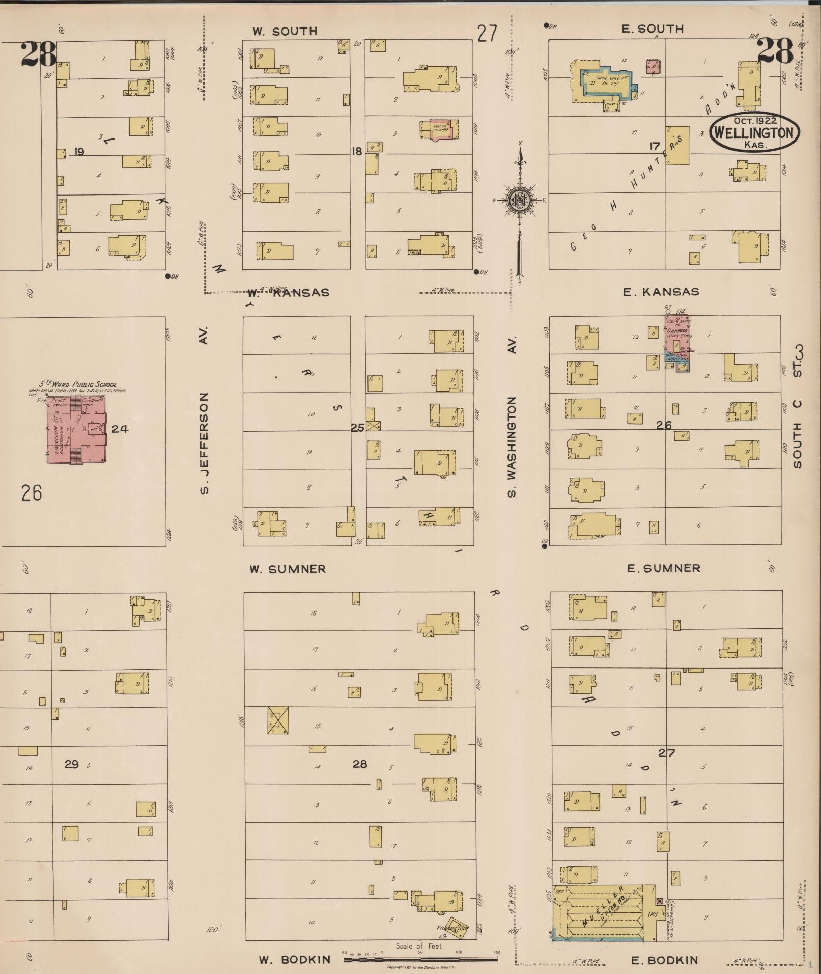 Sanborn Fire Insurance Map from Wellington, Sumner County, Kansas (1922), Sheet #0028 - Historic Sanborn Fire Insurance Map Print, vintage old map wall art, antique decor, genealogy gift, Kansas Kansas map