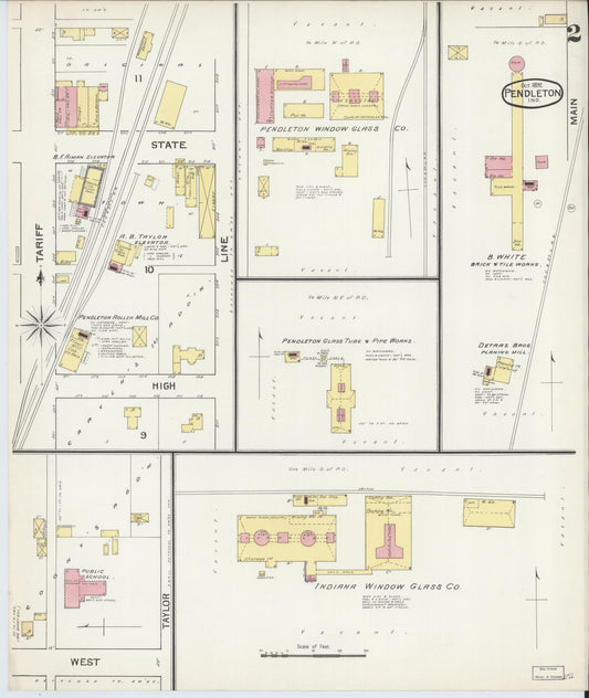 Sanborn Fire Insurance Map from Pendleton, Madison County, Indiana (1892), Sheet #0002 - Historic Sanborn Fire Insurance Map Print, vintage old map wall art, antique decor, genealogy gift, Indiana Indiana map