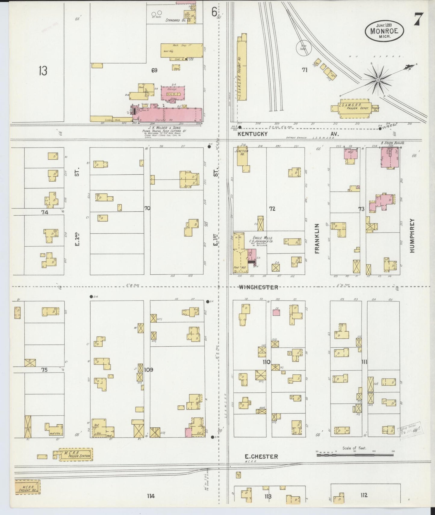 Sanborn Fire Insurance Map from Monroe, Monroe County, Michigan (1899), Sheet #0007 - Complete Map Set gallery image, historic Sanborn map, vintage wall art, Michigan Michigan