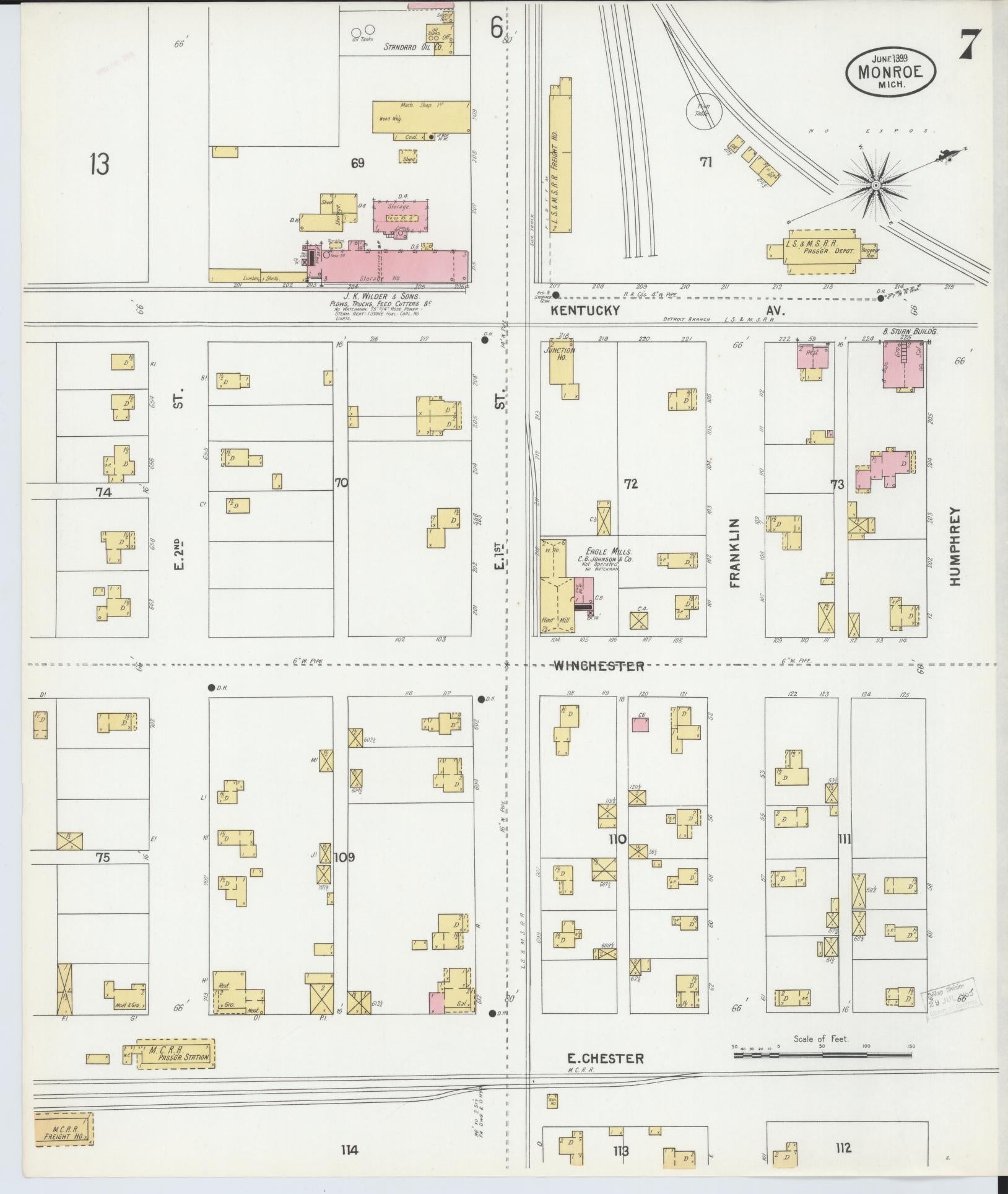 Sanborn Fire Insurance Map from Monroe, Monroe County, Michigan (1899), Sheet #0007 - Complete Map Set gallery image, historic Sanborn map, vintage wall art, Michigan Michigan