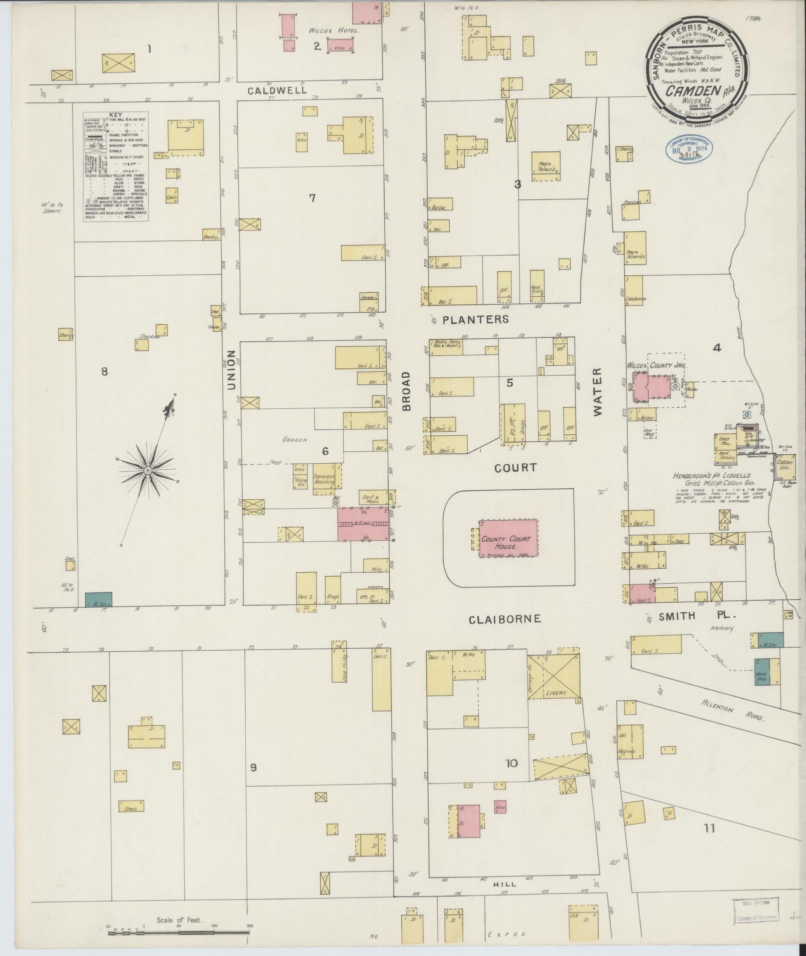 Sanborn Fire Insurance Map from Camden, Wilcox County, Alabama (1894), Sheet #0001 - Historic Sanborn Fire Insurance Map Print, vintage old map wall art, antique decor, genealogy gift, Alabama Alabama map