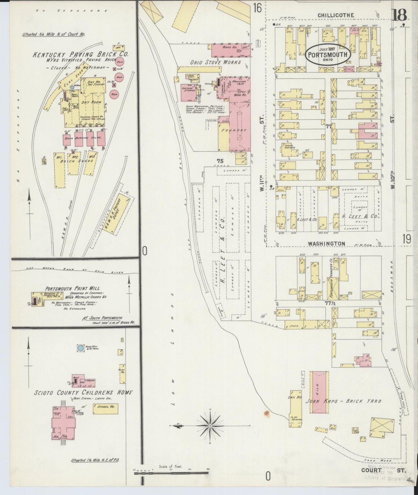 Sanborn Fire Insurance Map from Portsmouth, Scioto County, Ohio (1897), Sheet #0018 - Historic Sanborn Fire Insurance Map Print, vintage old map wall art, antique decor, genealogy gift, Ohio Ohio map