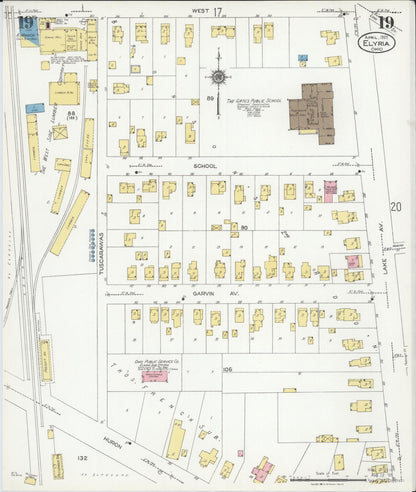 Sanborn Fire Insurance Map from Elyria, Lorain County, Ohio (1925), Sheet #0019 - Historic Sanborn Fire Insurance Map Print, vintage old map wall art, antique decor, genealogy gift, Ohio Ohio map